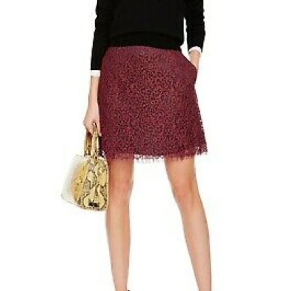 𝅺carven  Womens Lace Skirt Sz 40/8  Burgundy Designer casual cocktail